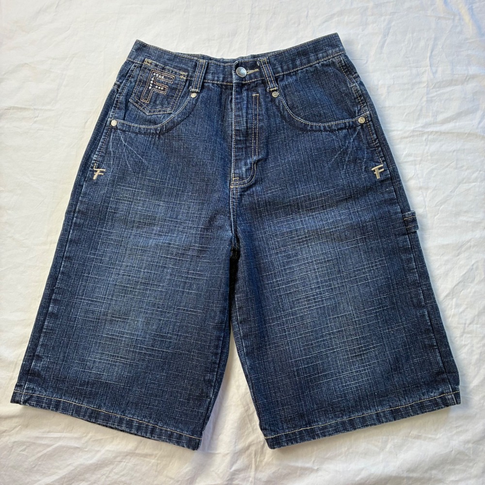 VIntage FUBU The Collection Denim Jorts Shorts Rhinestone 14 Kids Y2K Streetwear